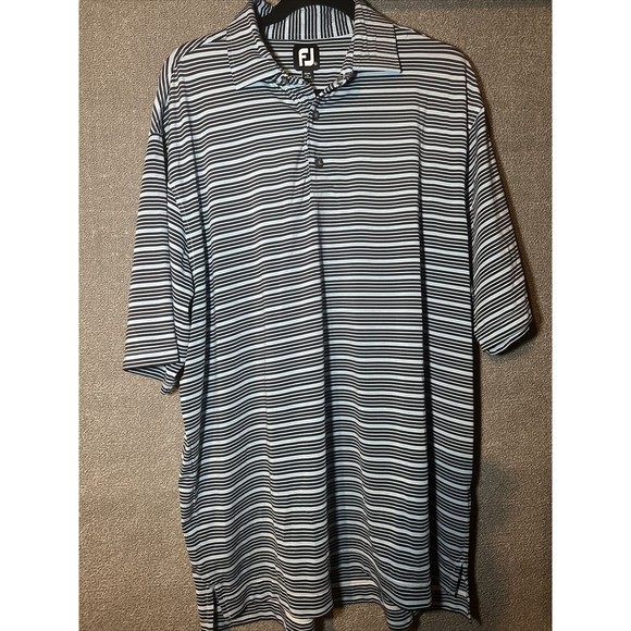 FootJoy FJ Logo Men's XL Performance Golf Polo Shirt Blue Striped Short Sleeve - Picture 1 of 6